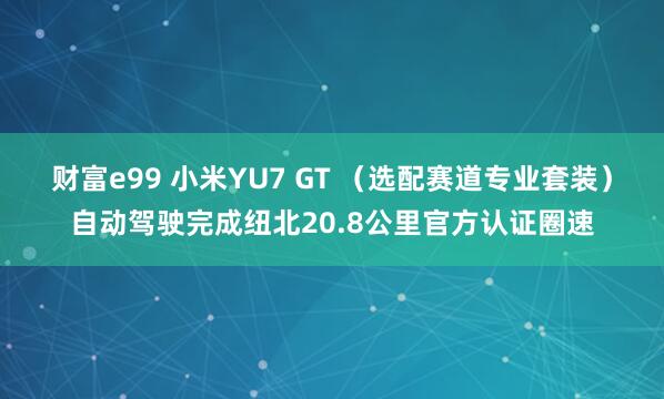 财富e99 小米YU7 GT （选配赛道专业套装）自动驾驶完成纽北20.8公里官方认证圈速